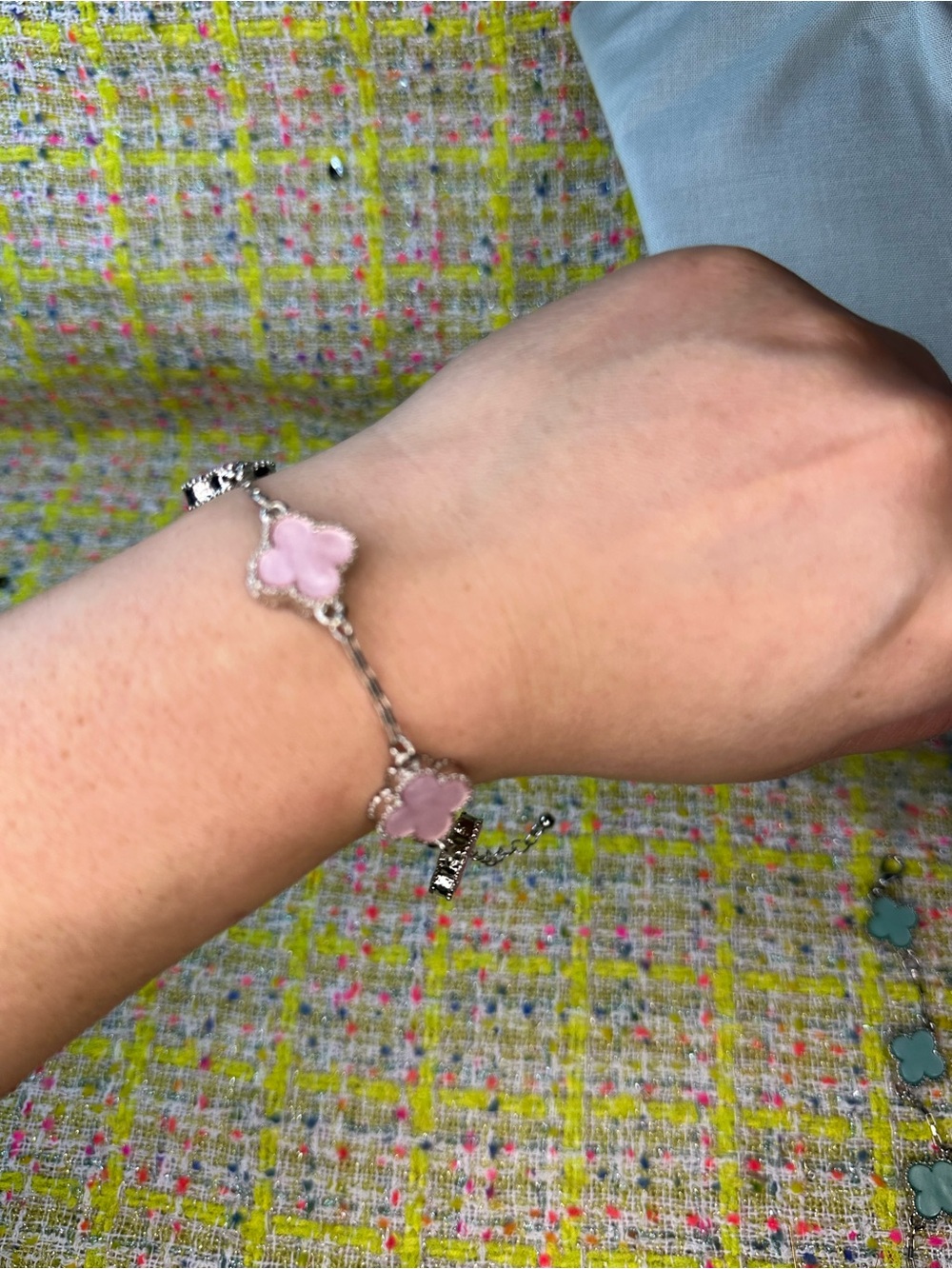 Silver Bracelet with Pink Flower Charm